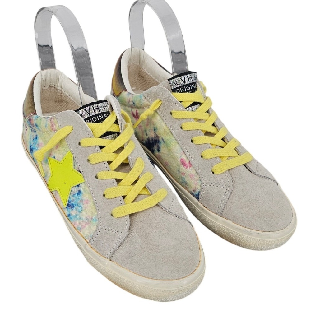 Vintage Havana Reyna Tie Dye Multi Grey Suede Neon Star Sneakers Womens 7.5